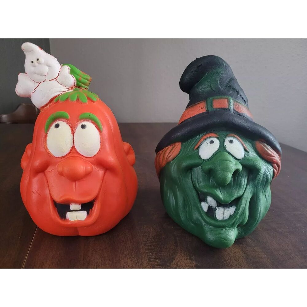 Dan Dee Foam Vintage 1989 Pumpkin w/Ghost & Witch Head Halloween Decor